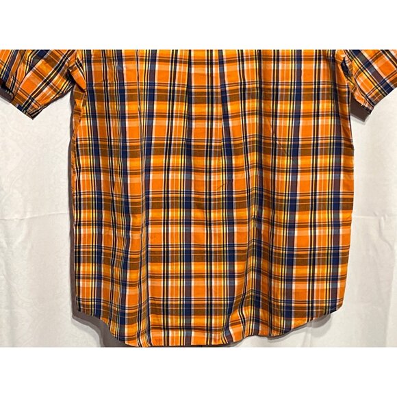 Chaps Mens Plaid Button-Down Shirt Size L Orange/Blue Short Sleeve Easy Care Cot - Picture 6 of 9
